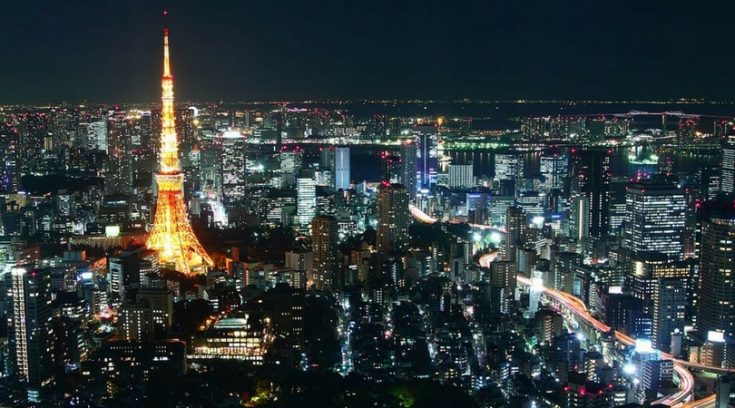 aerial view of Tokyo at night