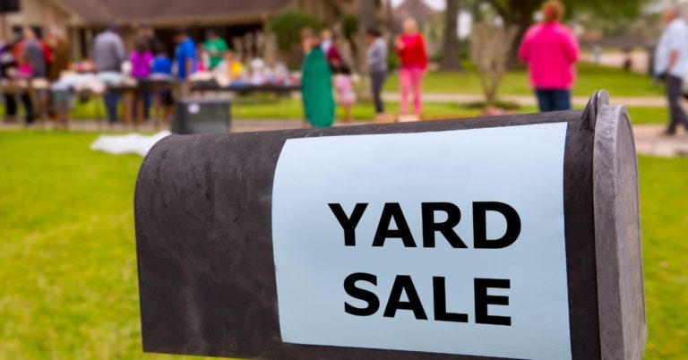 Frugal Ways to Escape Winter - picture of yard sale sign on mailbox