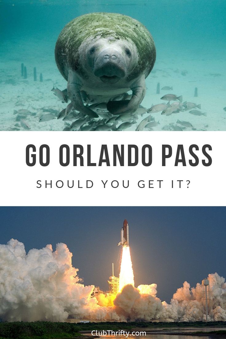 Go Orlando Pass Review Pin - pictures of Florida manatee and shuttle launch