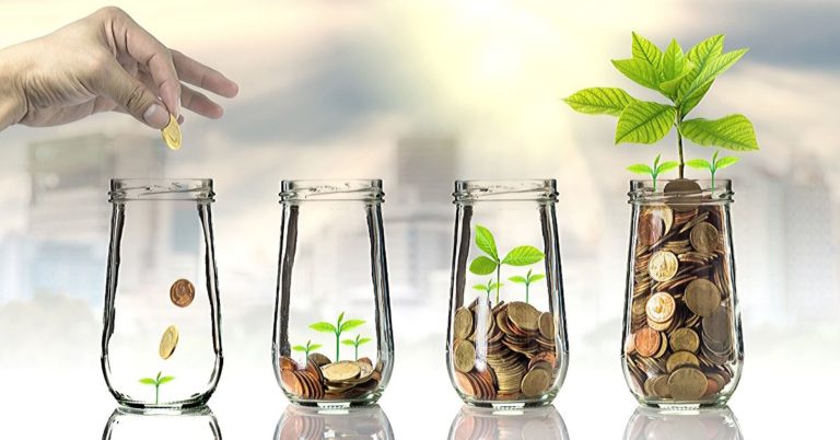 Motif Investing Review - picture of coins in jars with plants growing