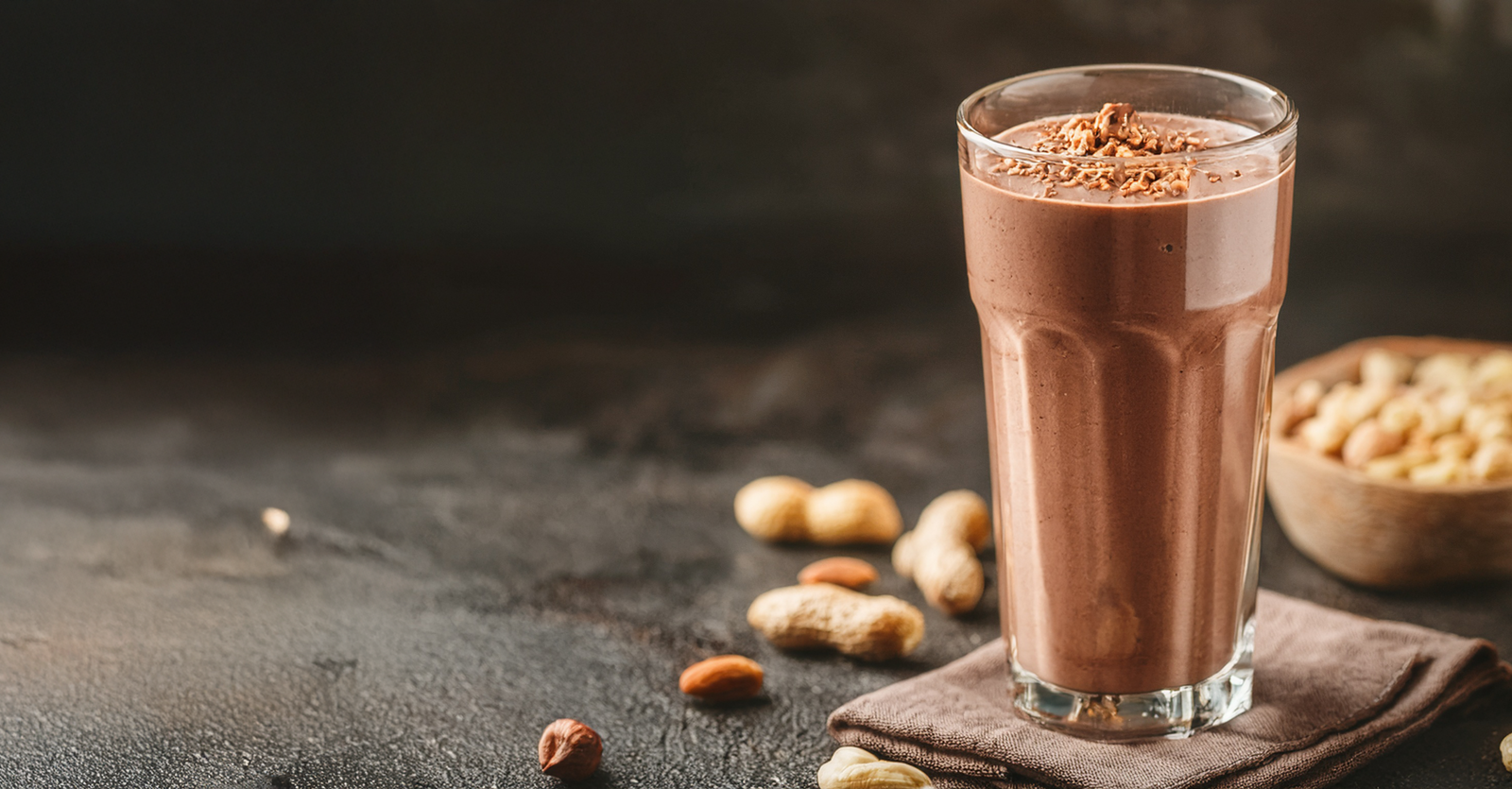 Chocolate peanut butter drink with peanuts and chocolate