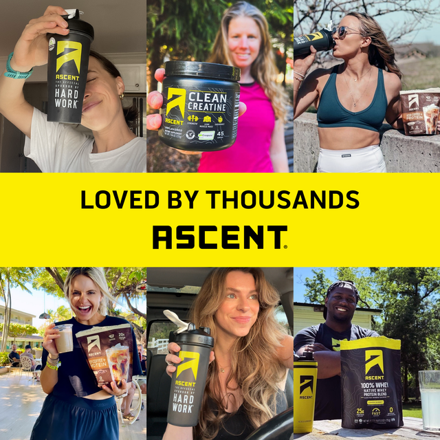 collage of ascent protein consumers holding their favorite protein powder